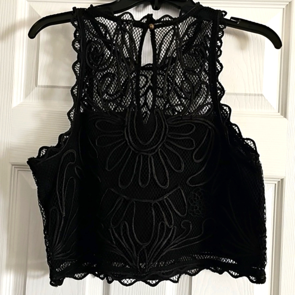 NWOT Anthropologie Black Embellished Crop Tank Top size S - Picture 7 of 14